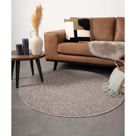 Tapeso Rond vloerkleed Lush - taupe|lichtgrijs - 160 cm rond