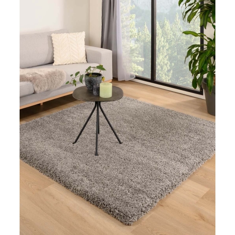 Tapeso Vierkant hoogpolig vloerkleed - Shaggy Grand lichtgrijs -