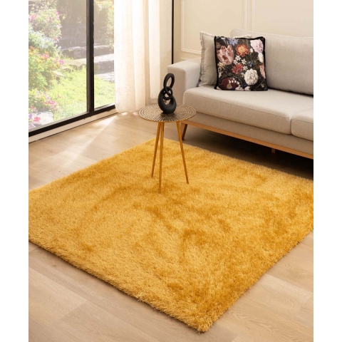 Tapeso Vierkant hoogpolig vloerkleed velvet - Posh goud - 140x140 cm