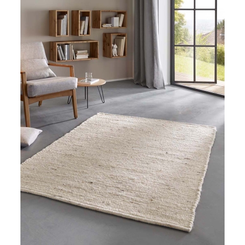 Tapeso Wollen vloerkleed - Bokn crème|beige - 90x160 cm