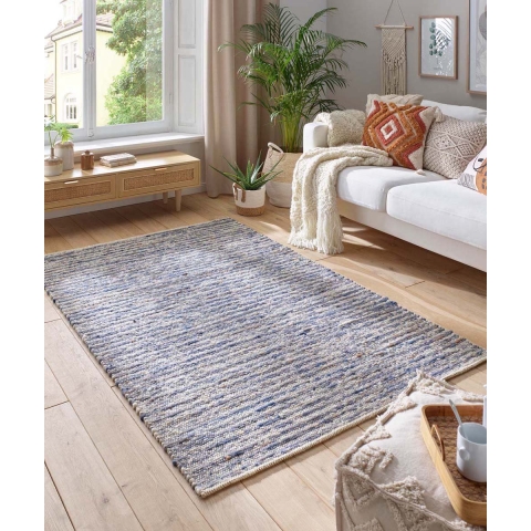 Tapeso Wollen vloerkleed - Thora blauw|crème - 200x290 cm
