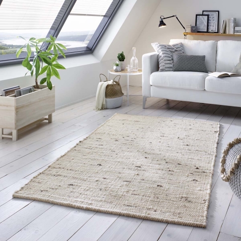 Tapeso Wollen vloerkleed handweef Oslo - crème|grijs - 250x290 cm