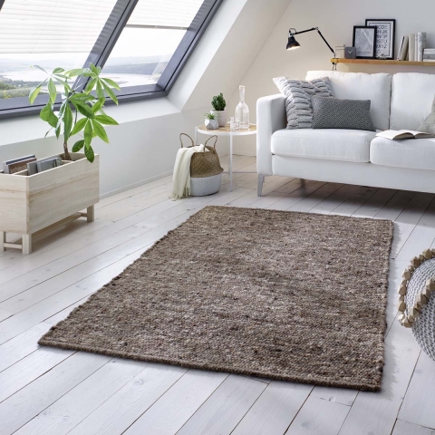 Tapeso Wollen vloerkleed handweef Oslo - grijs - 70x130 cm