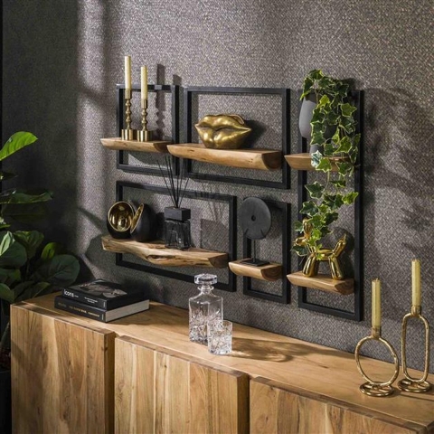 Hoyz Collection - Wandschap Set-5 Edge - Massief Acacia Naturel