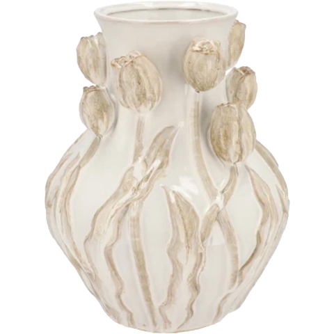 DK Design Bloemenvaas Mara - wit/creme - 28 x 28 x 35 cm - tulpvormige hals - moderne vaas -