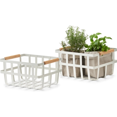 Industriele draadmand/opbergmand - Set van 2x stuks - wit - metaal - 32 x 25 x 17 cm - Keukenmandjes -