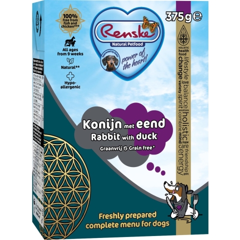 Renske Graanvrij vers bereid konijn met eend hypoallergeen natvoer hond (tetrapak) 12 x 375 g