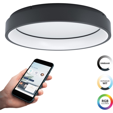 EGLO connect.z Marghera-Z Smart Plafondlamp - Ø 60 cm - Zwart - RGB