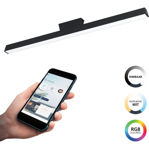 EGLO connect.z Simolaris-Z Smart Plafondlamp - 122 cm - Zwart - RGB