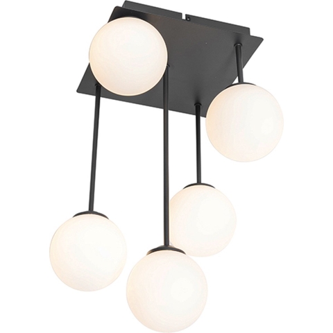 QAZQA Moderne plafondlamp zwart met opaal glas 5-lichts - Athens