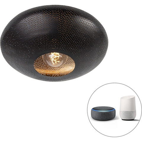 QAZQA Smart plafondlamp zwart met goud 40 cm incl. Wifi G95 -