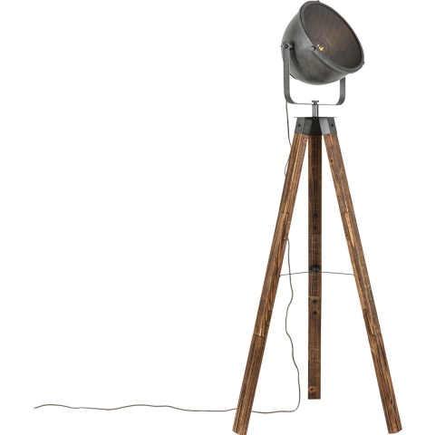 QAZQA Industriële vloerlamp tripod staal met hout kantelbaar - Emado