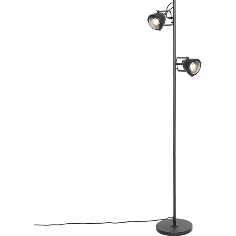 QAZQA Industriële vloerlamp zwart 2-lichts - Emado
