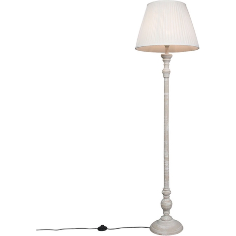 QAZQA Smart vloerlamp grijs met plissé kap wit incl. Wifi A60 -