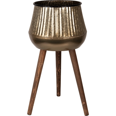 Clayre & Eef Planthouder 60 cm Koperkleurig Bruin Metaal Hout Rond