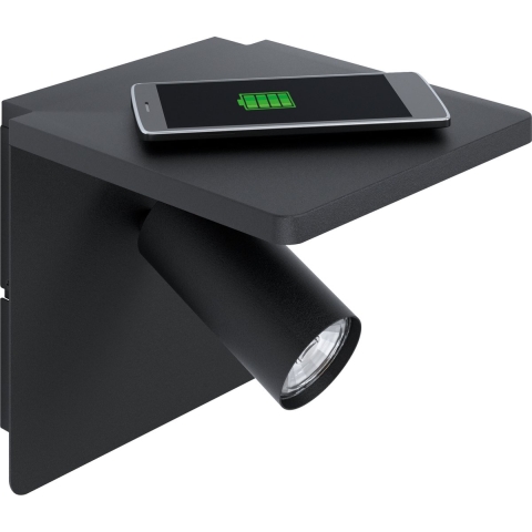 EGLO Ciglie Wandlamp met Qi lader - 18 cm - Zwart - GU10