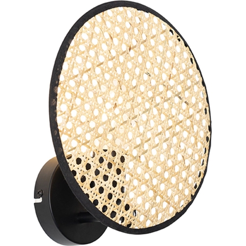 QAZQA Landelijke wandlamp zwart met rotan 25 cm - Kata