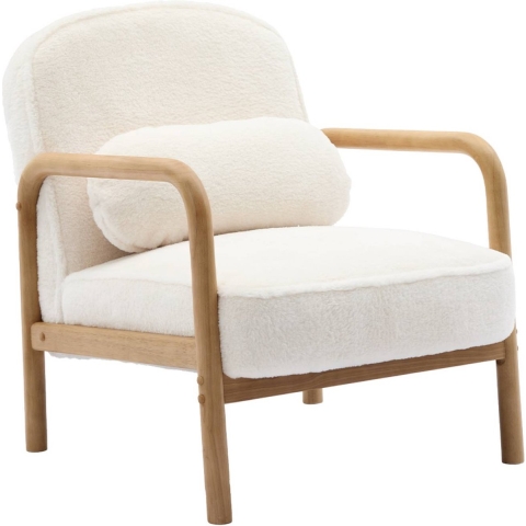 sweeek - Scandinavische ronde fauteuil in heveahout en stof met