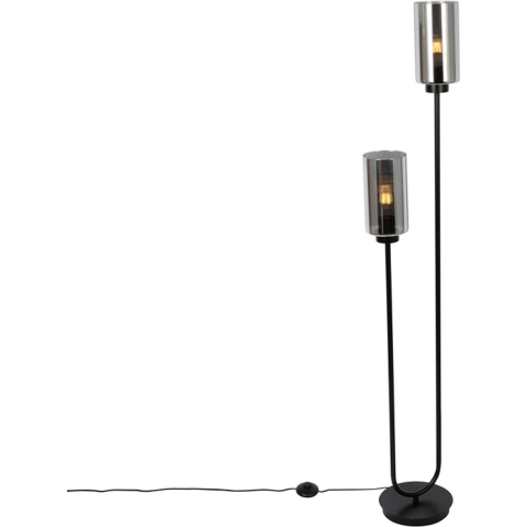 QAZQA Art Deco vloerlamp zwart met smoke glas 2-lichts - Laura