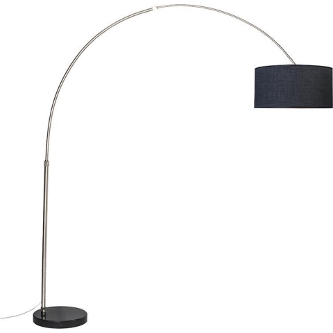 QAZQA Booglamp staal stoffen kap zwart 50 cm - XXL
