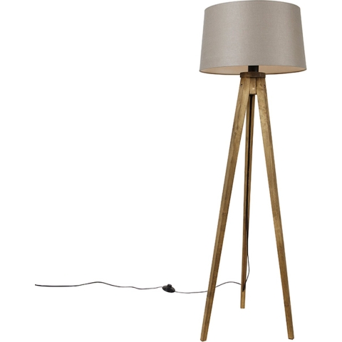 QAZQA Landelijke tripod vintage hout met linnen kap taupe 45 cm -