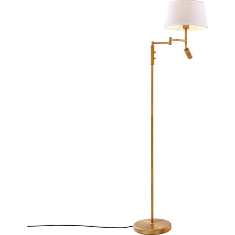 QAZQA Vloerlamp brons met witte kap en verstelbare leeslamp - Ladas