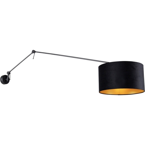 QAZQA Wandlamp zwart met velours kap zwart 35 cm verstelbaar - Blitz