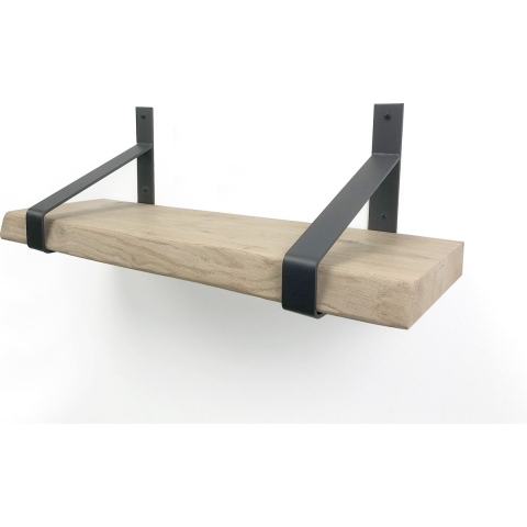 Woodbrothers Eiken wandplank boomkant 80cm + 30cm diepe dragers