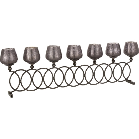 J-Line theelichthouder 8 Ringen Craquele - glas - grijs