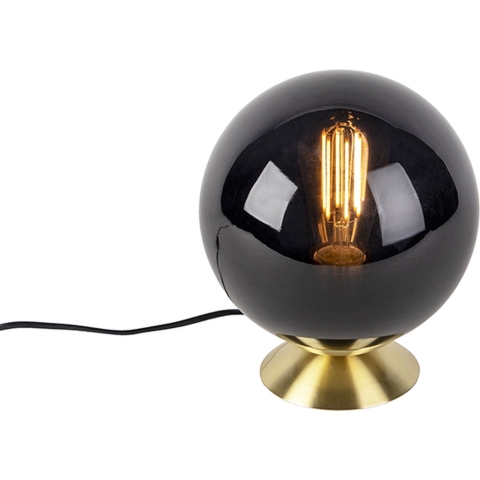 QAZQA Art deco tafellamp messing met zwart glas - Pallon