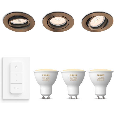 Philips Donegal Inbouwspots met White Ambiance & Dimmer - Koper