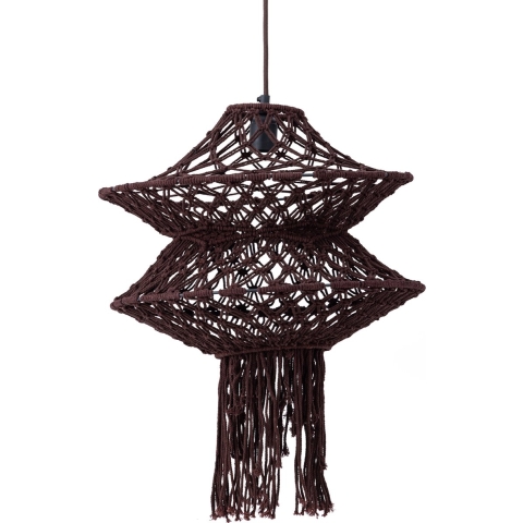 PTMD Milley Brown cotton macrame hanging lamp 2 layers