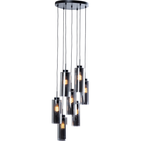 QAZQA Art Deco hanglamp zwart met smoke glas 7-lichts - Laura