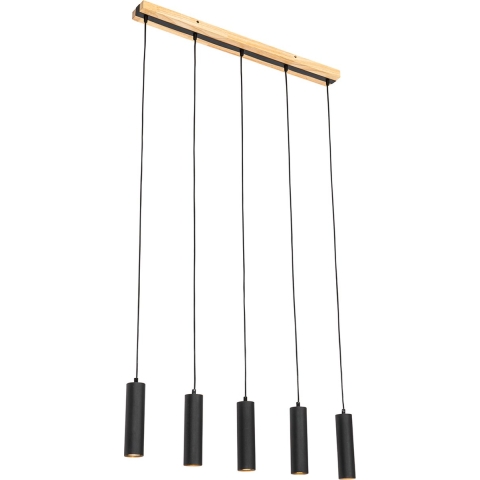 QAZQA Moderne hanglamp zwart met hout 5-lichts - Jeana
