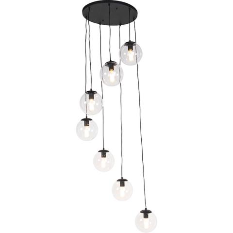 QAZQA Smart hanglamp zwart 7-lichts incl. Wifi ST64 - Pallon