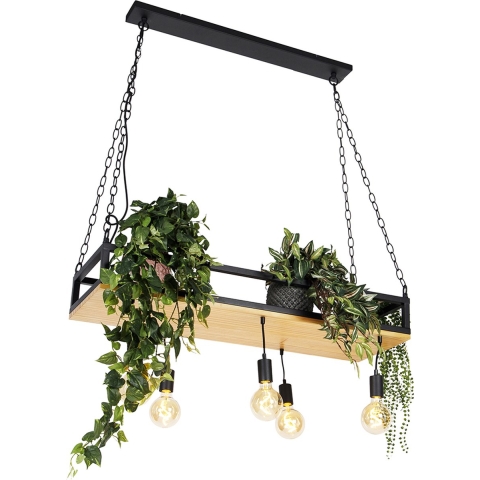 QAZQA Smart hanglamp zwart met hout incl. 5 Wifi G95 - Shelf