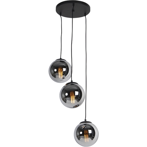 QAZQA Smart hanglamp zwart met smoke glas 3-lichts incl. Wifi ST64 -