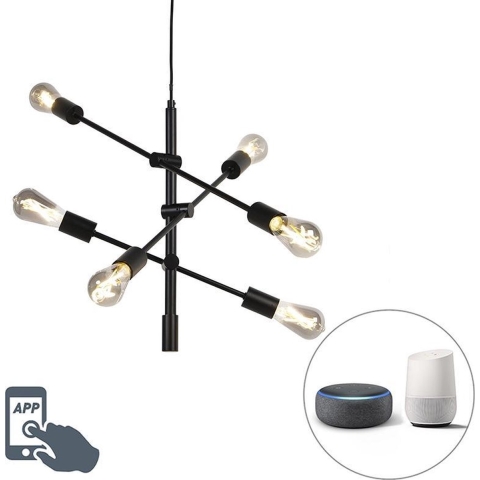 QAZQA Smart industriële hanglamp zwart incl. 6 WiFi ST64 - Sydney