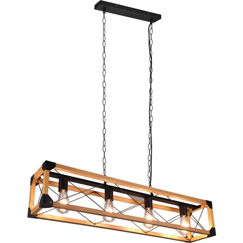 Trio Leuchten Tenali - Hanglamp - Zwart - Natuur Hout