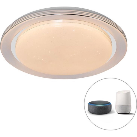 QAZQA Smart plafondlamp wit 48 cm incl. LED en dimmer RGB - Jochem
