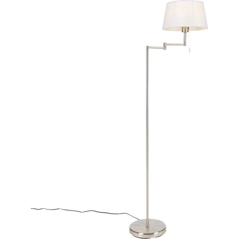 QAZQA Klassieke vloerlamp staal met witte kap verstelbaar - Ladas