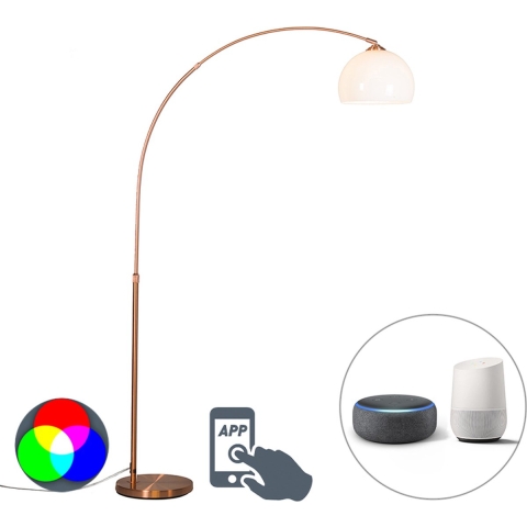 QAZQA Smart booglamp koper incl. A60 Wifi - Arc Basic