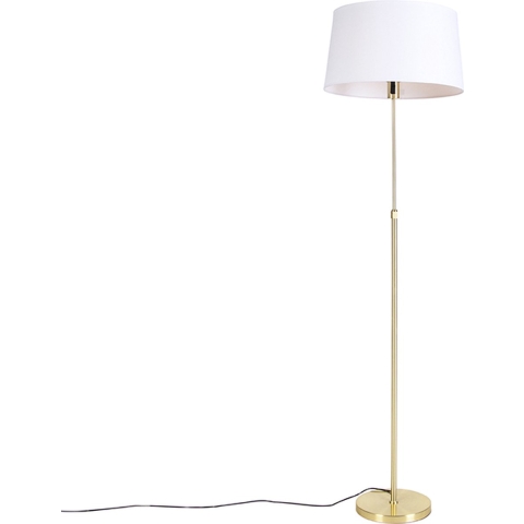 QAZQA Smart vloerlamp goud met linnen kap wit 45 cm incl. Wifi A60 -