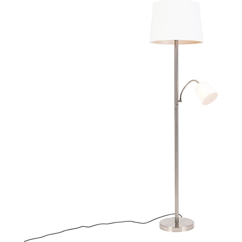 QAZQA Smart vloerlamp staal met witte kap incl. Wifi A60 en E14 -