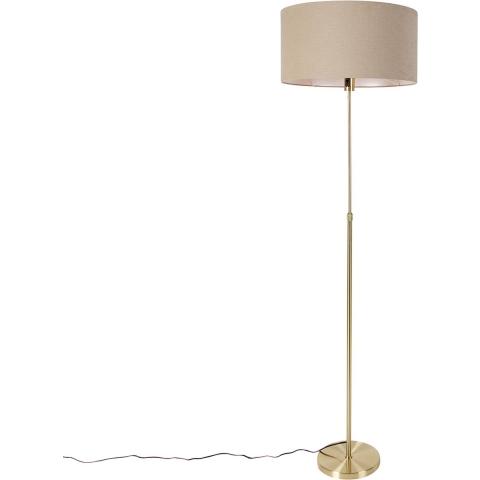 QAZQA Vloerlamp verstelbaar goud met kap lichtbruin 50 cm - Parte