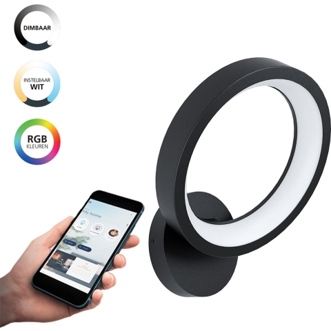 EGLO connect.z Marghera-Z Smart Wandlamp - 30,5 cm - Zwart - RGB