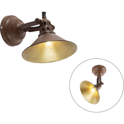 QAZQA Industriële wandlamp roest met goud - Rust