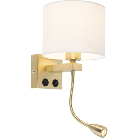 QAZQA Smart wandlamp goud met witte kap incl. Wifi A60 - Brescia