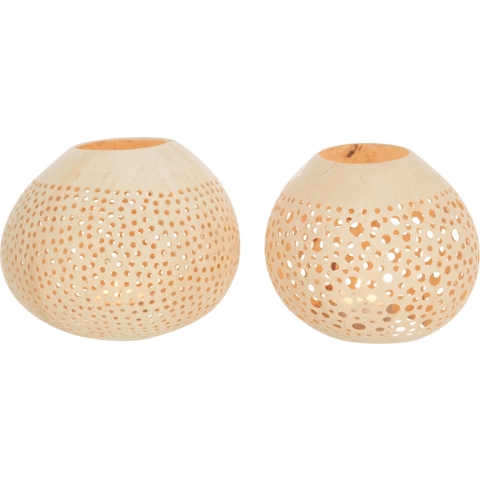 J-Line theelichthouder Kokosnoot - jute - naturel - 2 stuks