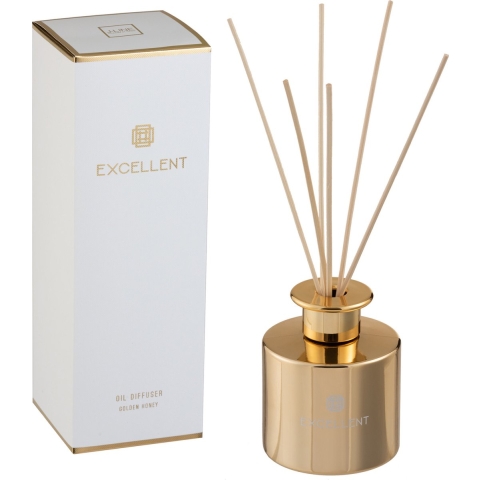 J-Line geurolie + stokjes Excellent - Golden Honey - glas - goud